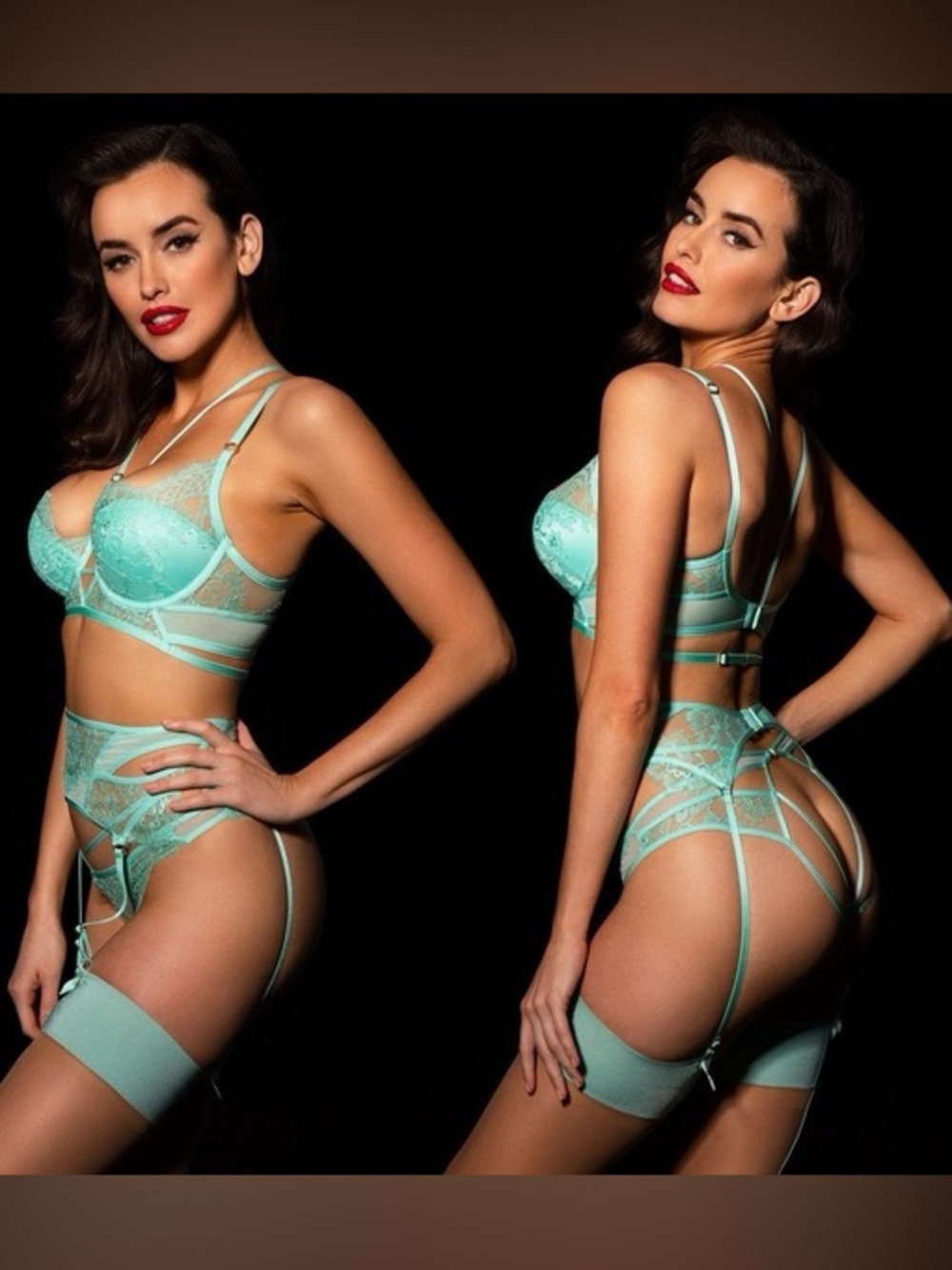 Honey Birdette Vanessa Mint Bra and Thong (34DD / XS)